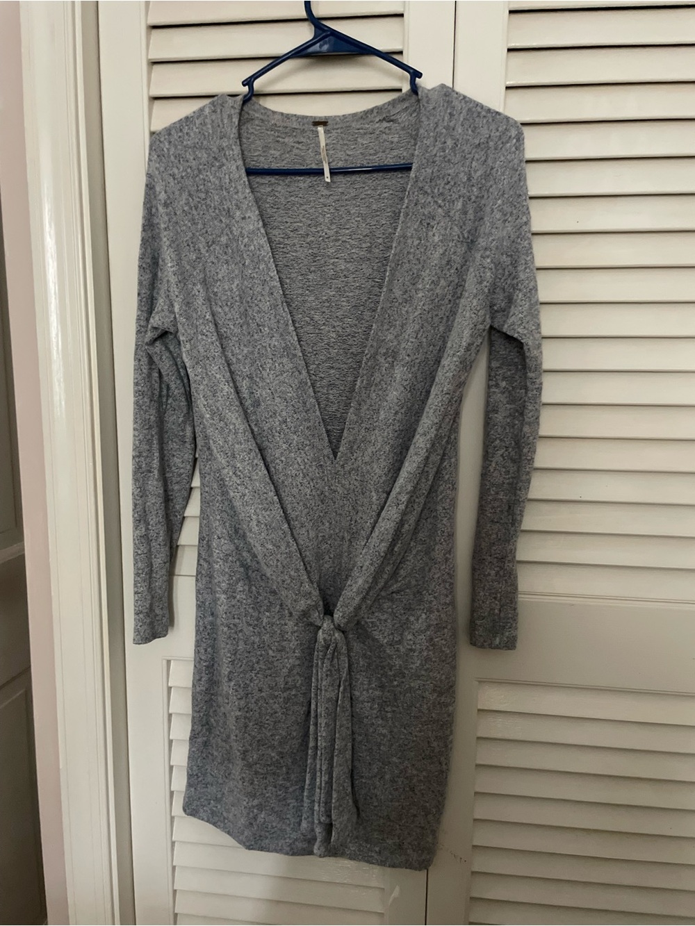 Free People Heather Gray Tie-Front Knit Mini Dress